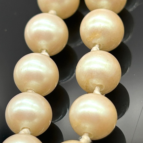 Vintage Givenchy 1977 String of Pearls with Gold Tone Logo Clasp 30" Necklace - Picture 5 of 12